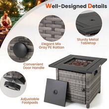29" Propane Rattan Firepit Table W/ Lava Rocks & Protective Cover Metal Frame - Default - View 10