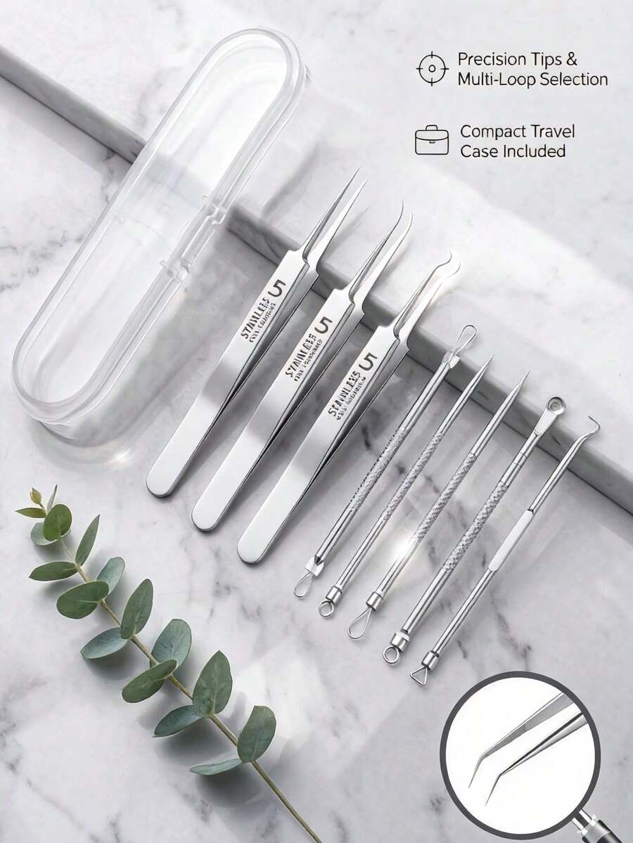 11/8/4/1pc Stainless Steel Blackhead Removal Tool Set Professional Acne Pimple Extractor Tool Suitable For All Skin Types Acne Pimple Removal Tool Set Fragrance-Free Portable Facial Care - Multicolor - View 1