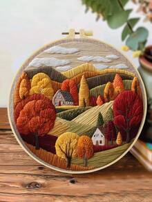 Forest Scenery Embroidery Kit For Adult Beginners. Includes Manual, Printed Fabric, Hoop, Needles, Threads & Stitch Guide. Great Home Gift For Women. Size: 15x15cm/5.9in Or 20x20cm/7.9in. - Forest Scene - View 6