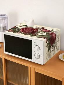 1pc Floral Microwave Dust Cover, Elegant Flowers Design Polyester Toaster Oven Dust Cover, 85x35cm Washable Machine Protector Decor For Home Kitchen, Appliance Dustproof Cover, 2D Flat - Floral - View 4