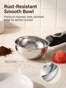 1PC Gift Pack Multi Kitchen Scoop, Non-Slip Hangable Handle, Measure Coffee & Scoop Fruit Ice Cream Balls, Black Silver Modern Look, Rust-Proof Steel, Home Kitchen & Dessert Shop, Useful Kitchen Tool, Housewarming Kitchen Gift - Multicolor - View 7