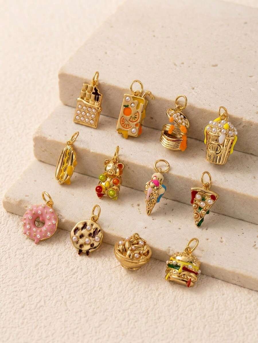 1pc Picnic Snack Pendant Charm, K-Style, 14K Gold Plated Copper Material, Suitable For Daily DIY Handmade, Decorative Earring Embellishment, Factory Semi-Finished Product Production And Other Scenarios - Multicolor - View 1