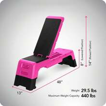 Compact Portable Aerobic Step Platform Exercise Deck Equipment, Cardio Stepper Bench With Adjustable Height For Home Gym Workout Strength Training Fitness Station, Black - Pink - View 3