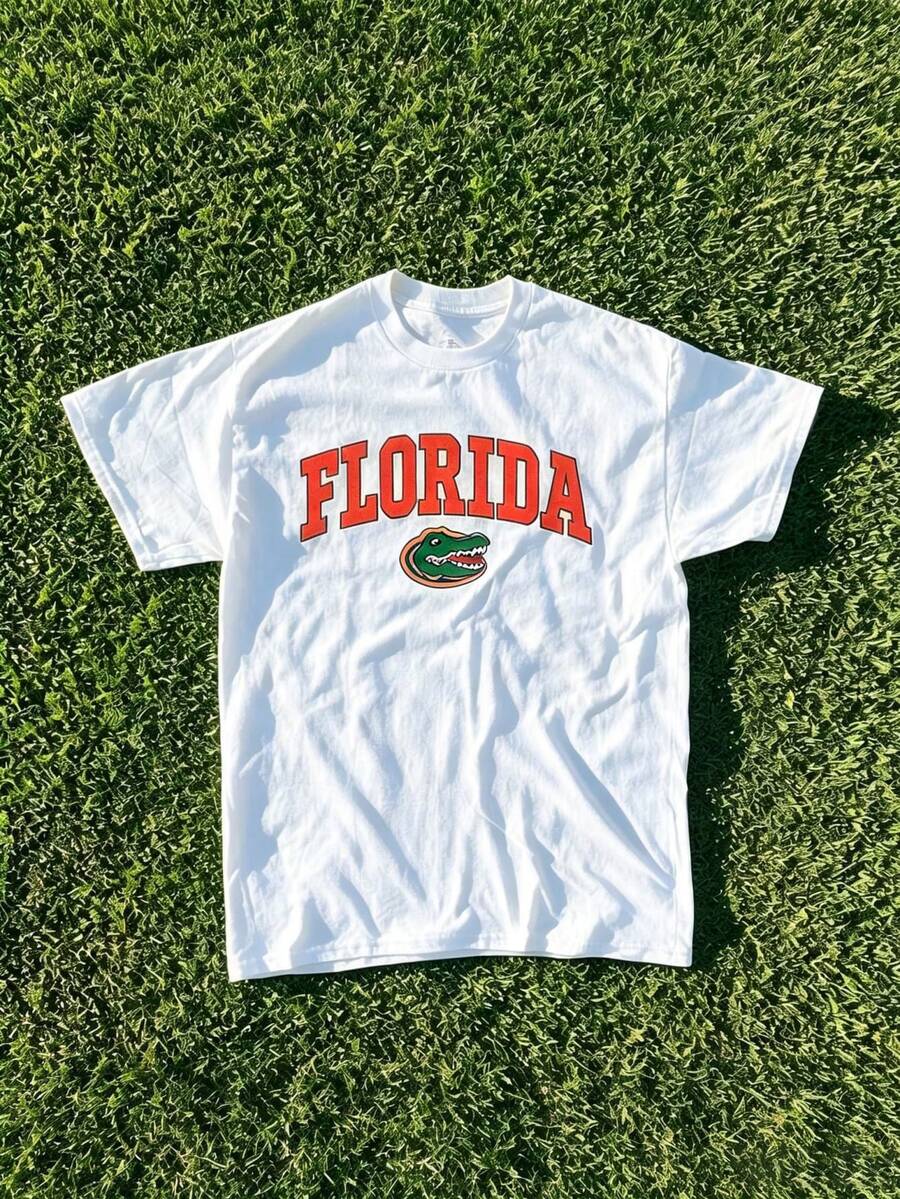 Florida State Gators Vintage Graphic T-Shirt, 2026 Summer Retro Cotton Short Sleeve Crew Neck Tee For Women, Casual Vacation Holiday Spring Festival - 白色 - 查看 1
