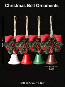 Christmas Bell Hanging Ornament, Artificial Pine Branch Red Berry Plaid Bow Christmas Tree Pendant, DIY Handmade Accessory, Suitable For Window, Wreath, Gift Box, Holiday Scene Decoration, Christmas Tree Decoration, Christmas Decor - Multiple Styles - View 1