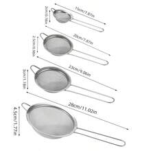 1/3/4 piezas Colador de malla fina de acero inoxidable con mango - Herramientas de cocina para tamizar y filtrar, juego de coladores de malla fina, herramientas y accesorios esenciales de cocina - Plateado - Ver 6