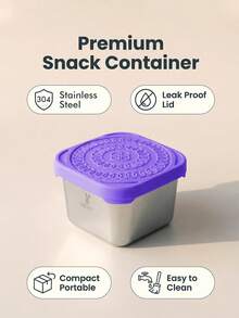 Meoky 3个8盎司不锈钢密封食品储物盒，带硅胶盖，防漏小型食品储物盒，可重复使用的金属午餐盒，适用于零食、餐食准备、旅行、野餐 - 紫色*3件套裝 - 查看 3