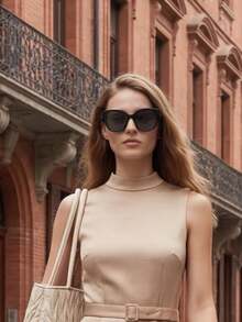 Miu Miu Black Oval Frame Gold Logo UV Protection Fashion Women's Sunglasses Summer Beach Style - Black - View 3