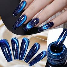 MSRUIOO 8ml Blue Reflective Glitter Magnetic Cat Eye Gel Nail Polish, Soak-Off, UV/LED Nail Lacquer, Sparkling Blue Glitter Effect, Suitable For Party And Daily Manicure, Salon And Home Use - Multicolor - View 2
