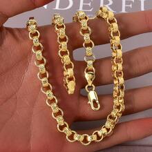 Vintage 750 Italian 3D Intertwined Ring Hand-Carved Textured Clavicle Necklace, Hip-Hop Street Style, Suitable For Men's Daily And Party Wear - Gold - View 5