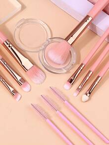 Set Kuas Makeup 12 Buah, Kuas Kosmetik Lengkap untuk Wajah & Mata, untuk Perona Pipi, Alas Bedak, Eyeshadow, dan Alis, Perlengkapan Serbaguna untuk Penggunaan Sehari-hari - Berwarna merah muda - View 7