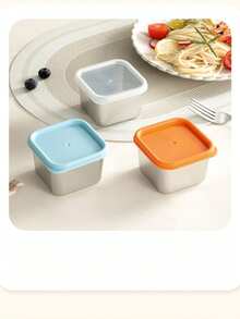 3pcs Square Stainless Steel Food Storage Containers With Colorful Silicone Lids, Reusable Small Leak-Proof Meal Prep Boxes, Metal Refrigerator Storage Containers For Fruit, Leftovers And Baby Food; Airtight Fresh-Keeping Lid Design To Keep Food Fresh; Rust-Resistant Durable Stainless Steel Meal Prep Containers, Lightweight Portable Mini Storage Boxes For Fridge, Freezer, Picnic And Outdoor Travel - Multicolor - View 2