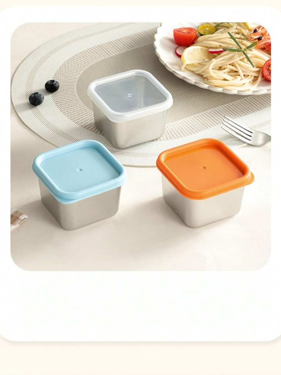 3pcs Square Stainless Steel Food Storage Containers With Colorful Silicone Lids, Reusable Small Leak-Proof Meal Prep Boxes, Metal Refrigerator Storage Containers For Fruit, Leftovers And Baby Food; Airtight Fresh-Keeping Lid Design To Keep Food Fresh; Rust-Resistant Durable Stainless Steel Meal Prep Containers, Lightweight Portable Mini Storage Boxes For Fridge, Freezer, Picnic And Outdoor Travel