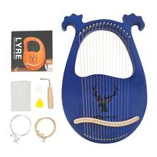16 String Blue Lyre Harp Mahogany With Antler Design For Beginners Adults Gifts - Default - View 5