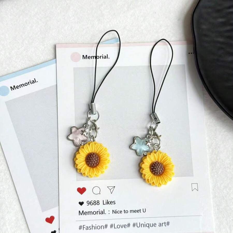 1/2pcs Transparent Star & Sunflower Phone Charm Pendant, Creative Small Accessory, Suitable As Gift