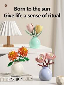 Flower Building Block Bouquet With Vase, DIY Building Block Plant Model, Aesthetic Room Desktop Decoration, Suitable For Children 6 Years And Above, Ideal Gift For Friends And Girls - Multicolor - View 3