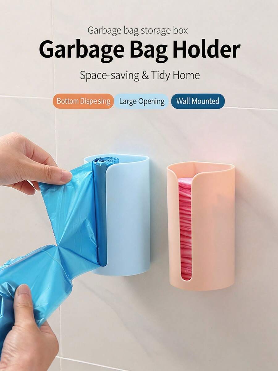 Creative Glue‑Free Wall‑Mounted Garbage Bag Organizer, Practical Kitchen Plastic Bag Dispenser Storage Box, Convenient Household Holder For Storing And Dispensing Reusable Grocery Plastic Bags - Multicolor - View 1
