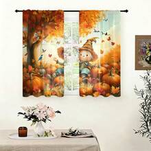 2 Stück ländliche Vogelscheuche & Ahornblatt Muster halbtransparente Vorhänge, 90GSM Polyester halbtransparent Sichtschutz, einfache Installation, schnelltrocknend, waschbar & farbecht, leichte abnehmbare Vorhänge, geeignet für Zuhause, Zimmer, Küche und andere Trennwände oder Dekoration - Verschiedenfarbig - Übersicht 11