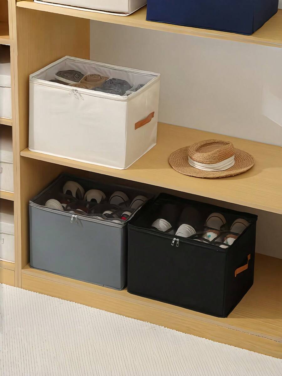 Foldable Fabric Shoe Box, Holds Up To 12 Or 16 Pairs Of Shoes, Large Capacity Fabric Shoe Box With Lid, Adjustable Dividers, Transparent Cover, Waterproof And Dustproof, Foldable Storage, Multi-Functional All-In-One Design, Suitable For Home, School, Dormitory Wardrobe And Other Places, Dustproof And Moisture-Proof, Washable, Multiple Usage Methods - Multicolor - View 1