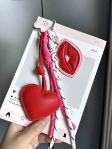 Yogodlns Flame Sexy Red Lips Keychain, Creative Bag Leather Heart Pendant Charm, Valentine's Day Gift Accessory, Creative Minimalist Rope Pendant - Multicolor - View 5