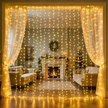 Classic Indoor 300 LED Curtain String Lights With Remote Control, 9.8ft X 9.8ft USB Powered Fairy Lights For Bedroom Window Christmas Decoration, Plastic, Holiday-Slogans Theme With IR Sensor Function, Multiple Modes - No Battery Included - USB Curtain Lights - View 4