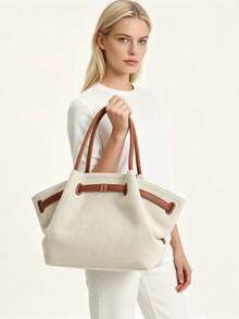 Jw European Style Hana Dumpling Bag Large Capacity Tote Bag For Women, Shoulder & Handheld Dual-Use Commuter Bag, Lightweight & Durable, Suitable For Work, Commuting, School, Shopping, Short Trips, Daily Outings - Beige - View 7