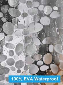 1pc 180*180cm 3D Pebble Texture EVA Shower Curtain, Transparent Waterproof Mold-Resistant Bathroom Curtain With Rust-Proof Metal Grommets And Hooks, Hotel Home Bathroom Partition Decor, Suitable For Daily Shower And Bathroom Renovation - Clear - View 2