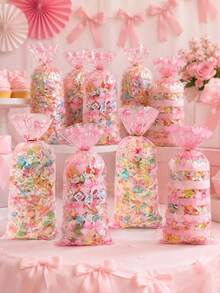 Pink Bow Clear Cellophane Candy Bags, Plastic Treat Goodie Gift Bags For Birthday Party Favors Supplies - Bow-tie Style - View 6