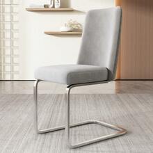 Grey Velvet Dining Chair Set Of 2 With Diamond Back Design - 灰色 - 查看 7