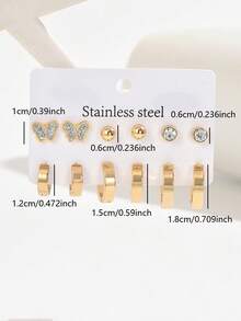 1 Set Minimalist Fashion Stainless Steel Stud & Hoop Earrings Set For Women, Versatile Daily Wear - Multi-color a - View 4