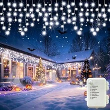 Halloween Eaves Decoration 8-Function Battery Box Christmas Tree 45/80/96/150 LED Icicle String Lights Curtain Lights Birthday Wedding New Year Party Holiday Lighting Indoor String Lights Outdoor Decoration - Battery-powered Fairy Lights - View 3
