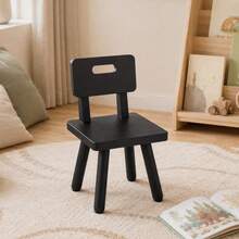 Nordic Style Solid Wood Footstool, Small Chair With Cutout Handle, Entryway Shoe Bench Decor - Black - View 5