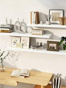 Estantería de pared de un solo nivel, estante de almacenamiento creativo para la pared, decoración de pared de fondo de la sala de estar, montado en la pared - Blanco - Ver 3