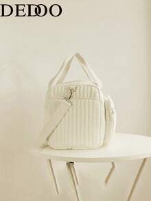 Dedoo Quilted Bear Embroidered Large Capacity Multi-Pocket Travel Tote Bag, Soft Overnight Bag, Suitable For Pregnant Women, Fitness, Weekend Trips - White - View 4