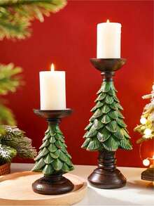 1pc Resin Christmas Tree Decor, Suitable For Office Desk Or Windowsill, Resin Home Decor Accessory, Christmas Tree Shaped Candle Holder, Small Round Candle Decoration, Suitable For Theme Parties, Restaurants And Christmas Celebrations - A - View 3