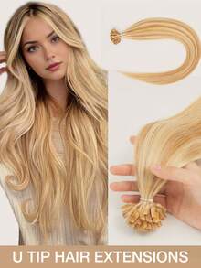 14-22 Inch U-Part Straight Remy Human Hair Extensions, Natural Black Color, Salon Grade Protein Invisible Hairpiece, Perfect Blend, Suitable For Christmas - Multicolor - View 53