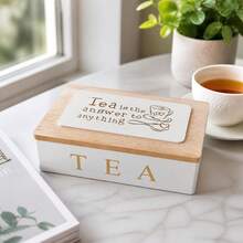1pc Wooden Tea Box, Tea Bag Compartment Storage Box, Coffee Bag Multi-Functional Container, Flip Lid Desktop Tea Bag And Tea Leaf Storage Box, 6-Compartment Coffee Snack Tea Bag Organizer, Candy Storage Container, Creative Home Decor, Black/White 2 Colors, Cute And Elegant - Multicolor - View 3
