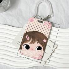 Macaron Color Big Eye Cartoon Girl Vertical Card Holder, Transparent Spring Ring Lanyard ID Badge Holder, Keychain, Student Back To School Stationery - Multicolor - View 4