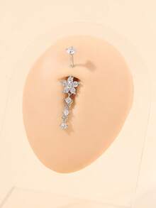 Sweet Rhinestone Bow Navel Piercing, Silver Rhinestone Belly Ring, Sexy Beach Body Jewelry - Silver - View 1