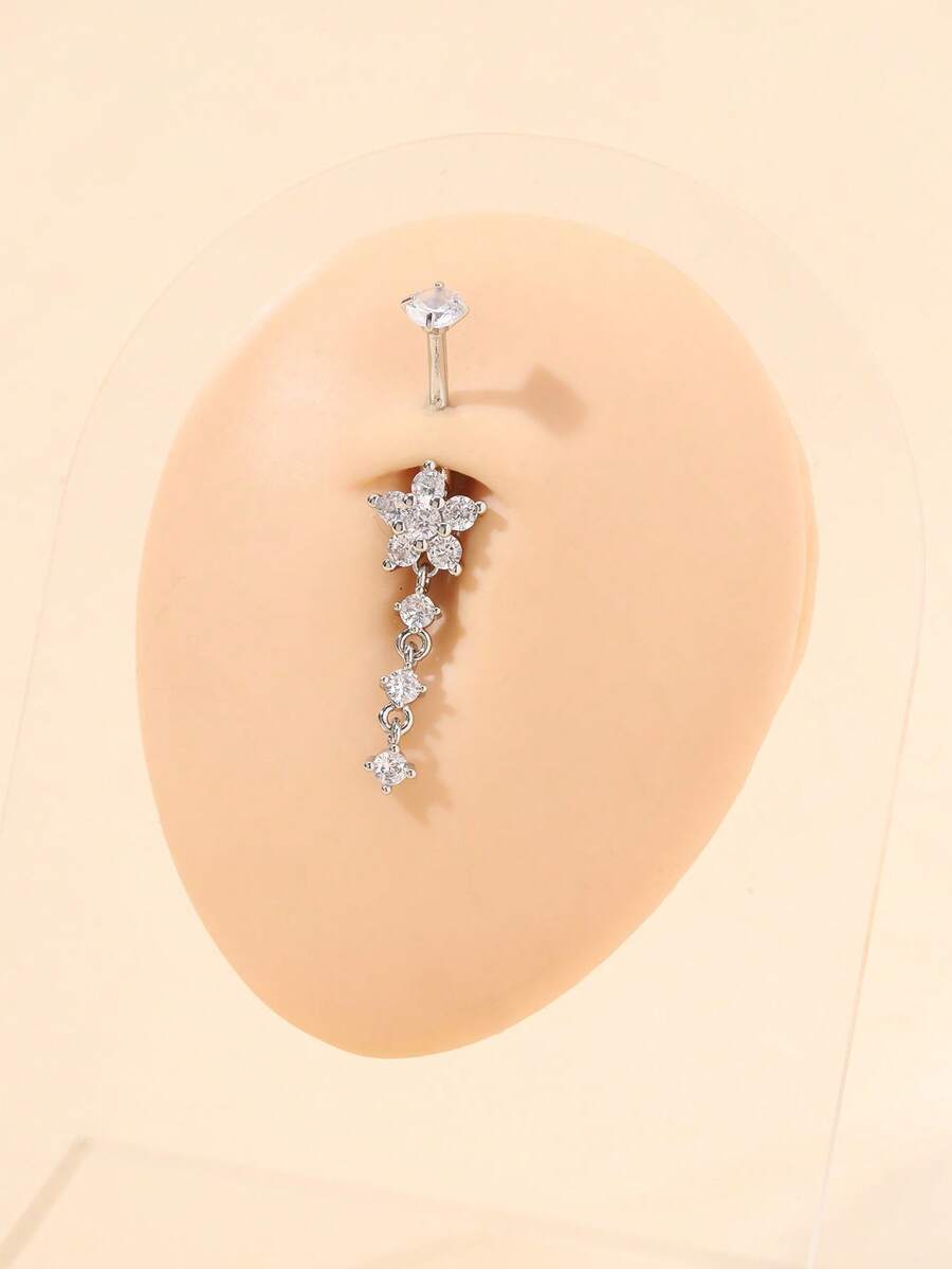 Sweet Rhinestone Bow Navel Piercing, Silver Rhinestone Belly Ring, Sexy Beach Body Jewelry - Silver - View 1