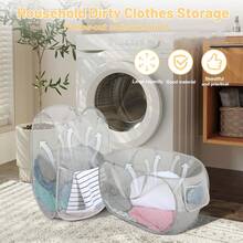 2-Pack Collapsible Mesh Laundry Baskets With Handles, Breathable Storage Bins, Suitable For Bathroom, Camping, Dorms, And Travel - View 7