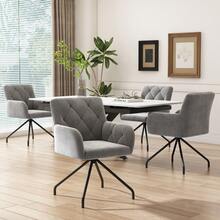 Set Of 6 Dining Chairs With Checkered Pattern, Upholstered Seat, Metal Legs, Light Grey - Light Grey - View 2