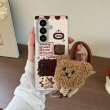 3D Dessert Coffee Bear Leather Texture Phone Case With Plush Bear Lanyard For Samsung Galaxy Z Fold3/Galaxy Z Fold4/Galaxy Z Fold5/Galaxy Z Fold6/Galaxy Z Fold7/8 Retro Cute Foldable Screen Protective Shell - Multicolor - View 10