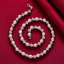 925 Sterling Silver Plated 8mm Bead Ball Chain Matte Smooth Necklace For Woman Man Wedding Engagement Party Jewelry - Silver - View 2
