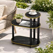 EZIFY 3-Tier Storage Side Table, Sofa Table With Easy Moving Wheels, Stable Support With Thick Boards Coffee Table, Space-Saving Design Movable Storage Cart For Living Room Bedroom Office - Black Marble Pattern - View 2