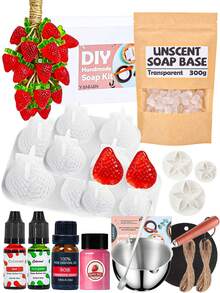 Set Cetakan Stroberi 3D 17pcs, 300g Perlengkapan Pembuatan Sabun Transparan, Termasuk Tali Rami & Aksesoris Berbentuk Bunga, Minyak Wangi & Pigmen, Cocok untuk Sabun Buatan Tangan DIY, Lilin, Sempurna untuk Pemula & Hadiah, Dekorasi Rumah - Sabun - View 2