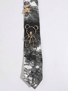 1pc Women's Vintage Versatile Teddy Bear Accessory Tie, Suitable For Daily, School, Shopping, Photography Matching - Black and White - View 3