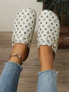 Women's Adjustable Metal Square Buckle Star Pattern Round Toe Closed Toe Flat Half-Slipper Casual Commute Spring Summer Beige PU - Beige - View 3
