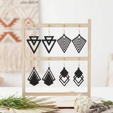 4 Pairs Bohemian Style Black Geometric Wooden Dangle Earrings For Women - Earrings - View 5