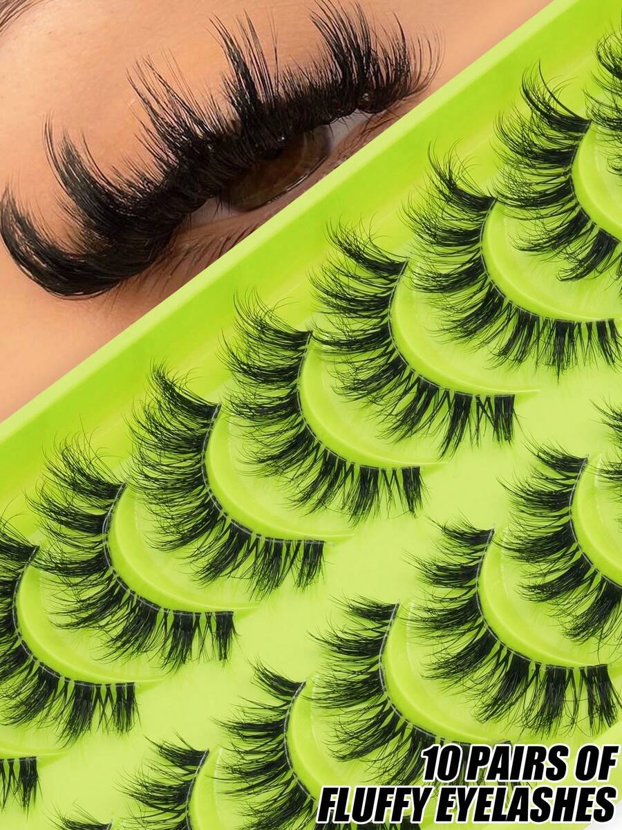 10 Pairs Of Natural False Eyelashes - Transparent Eyelash Base, Cat Eye ...